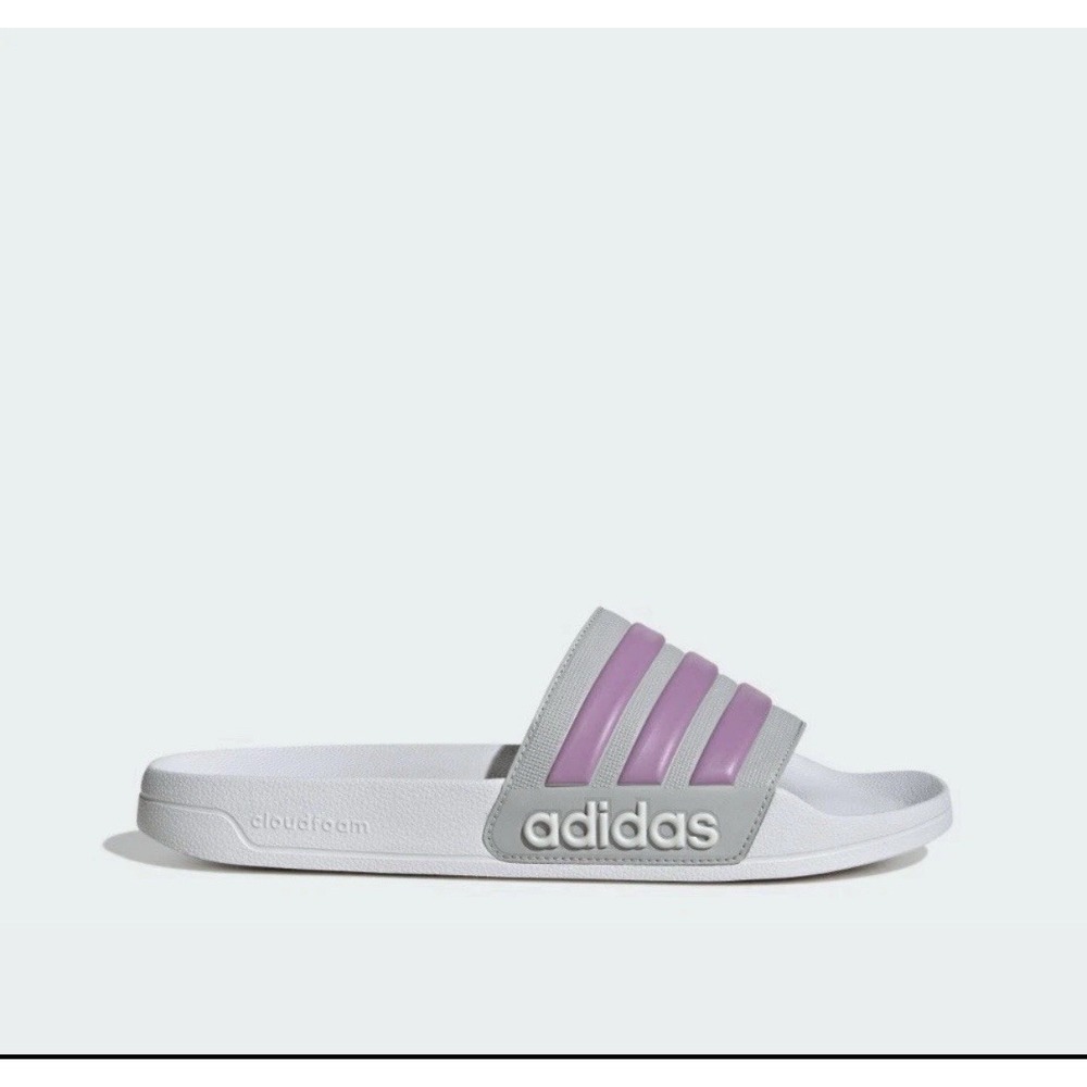 Adidas Adilette Shower Slides Womens 13 Mens 12 Gray Purple Sandals NWT